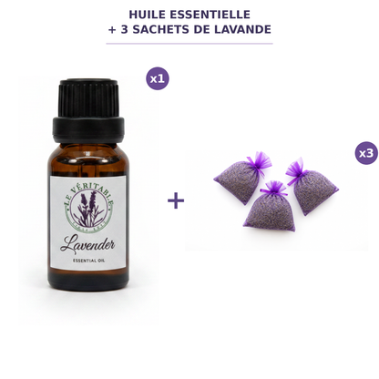 Huile Essentielle de Lavande + 3 Sachets de Lavande